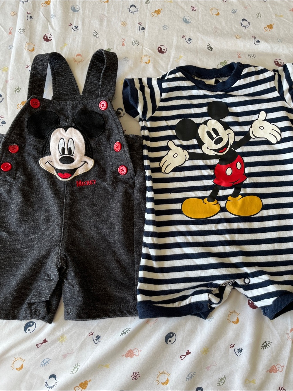 Disney Navy and White Striped Mickey Romper and Mickey Overall Short